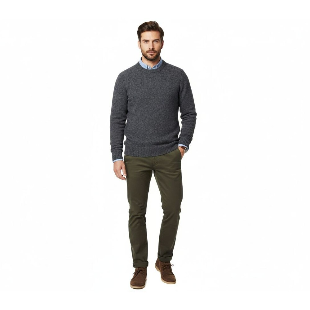 Fossil Men's Fisherman Knit Sweater Grey Wool Textured Crewneck Men M